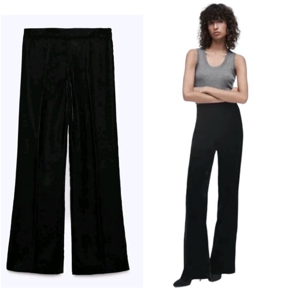 NWT Zara Black Velvet Pants - Picture 1 of 2